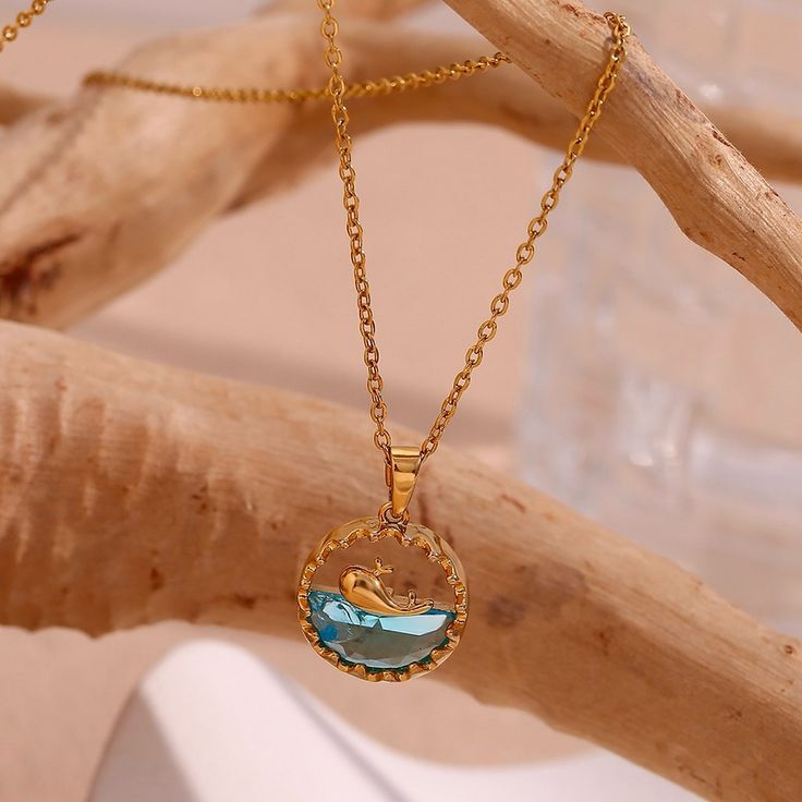 Blue Crystal Whale Ocean Necklace - Anti tarnish