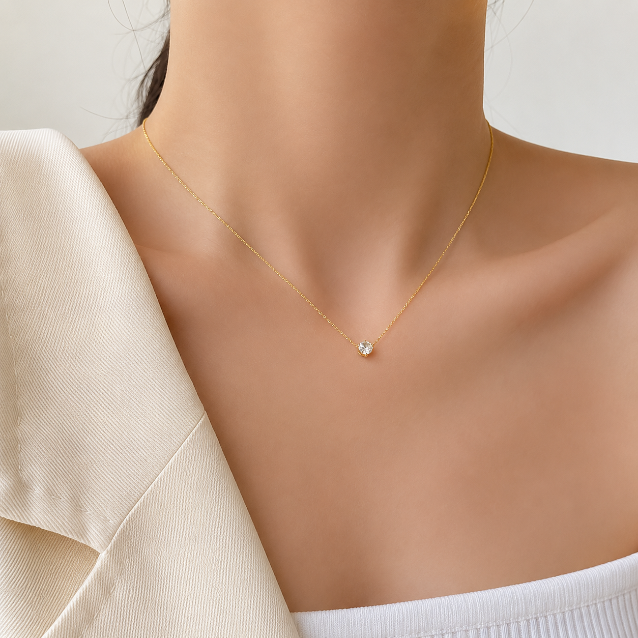 Minimalist Round Solitaire Pendant - Anti tarnish