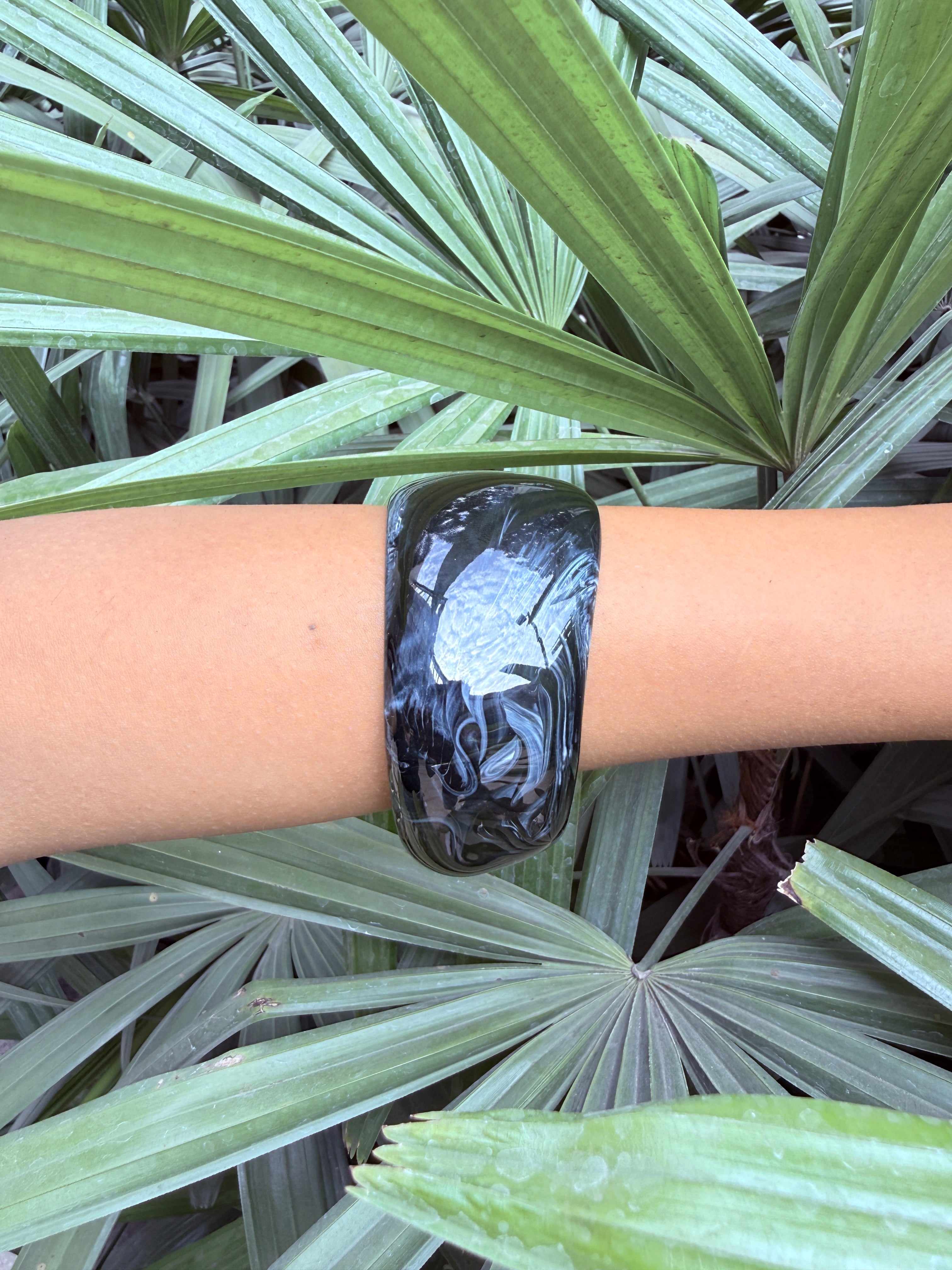 Black Resin Marble Glossy Bangle