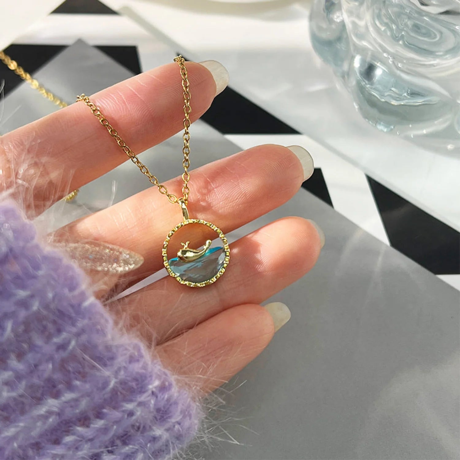 Blue Crystal Whale Ocean Necklace - Anti tarnish