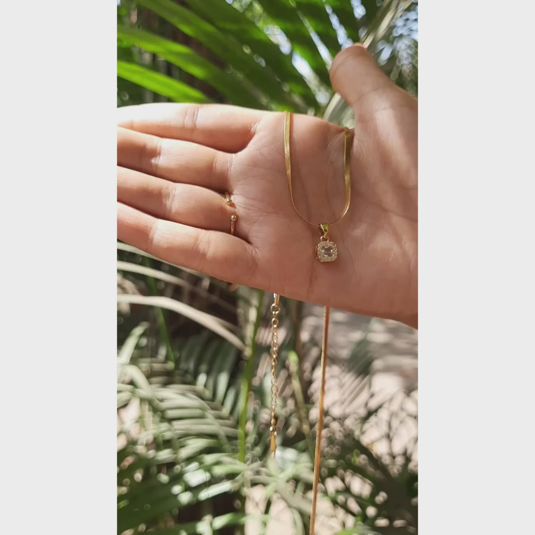 Radiant Square Snake Chain Halo Pendant - Anti tarnish
