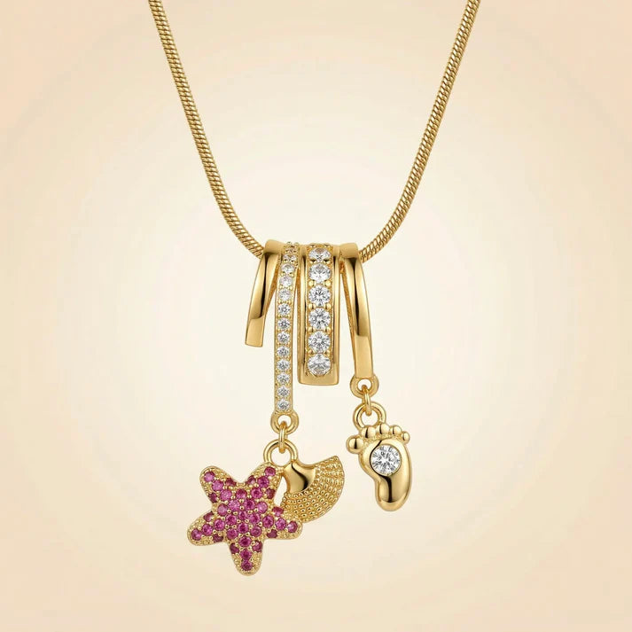 Starfish and baby feet charm necklace - Anti tarnish